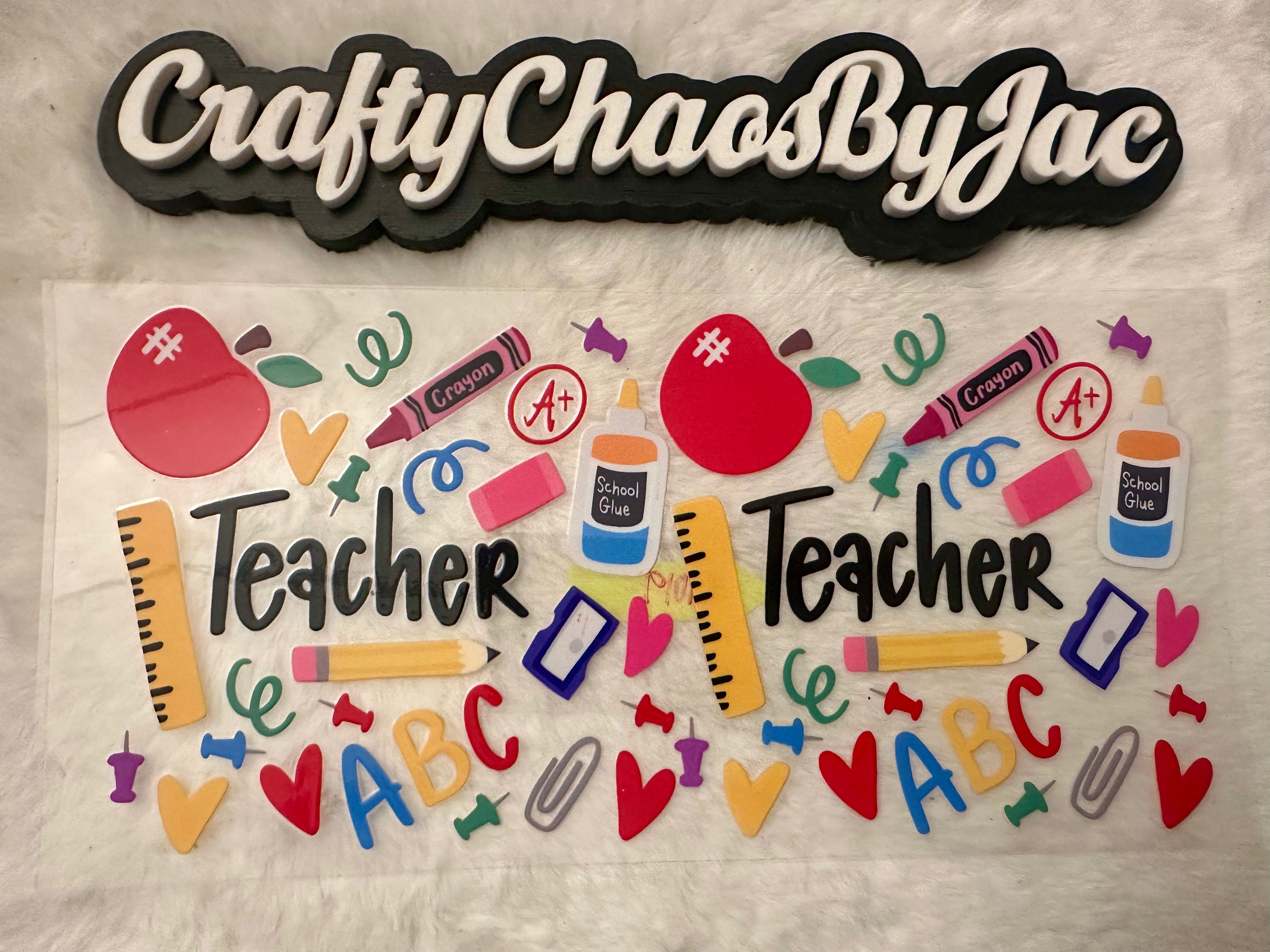 Teacher - Supplies, glue, ABC, ruler.