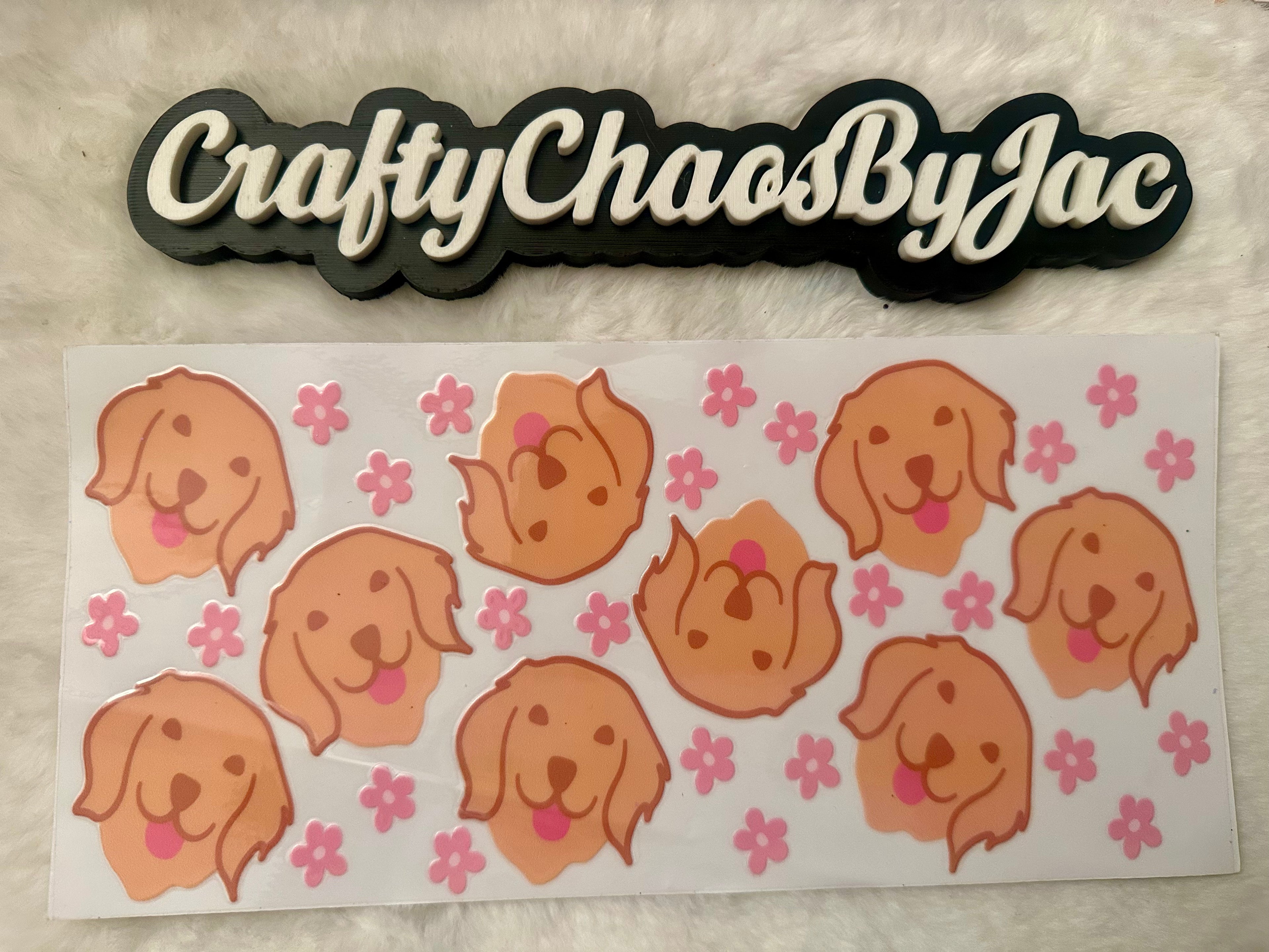 Golden Retriever with PInk Flowers