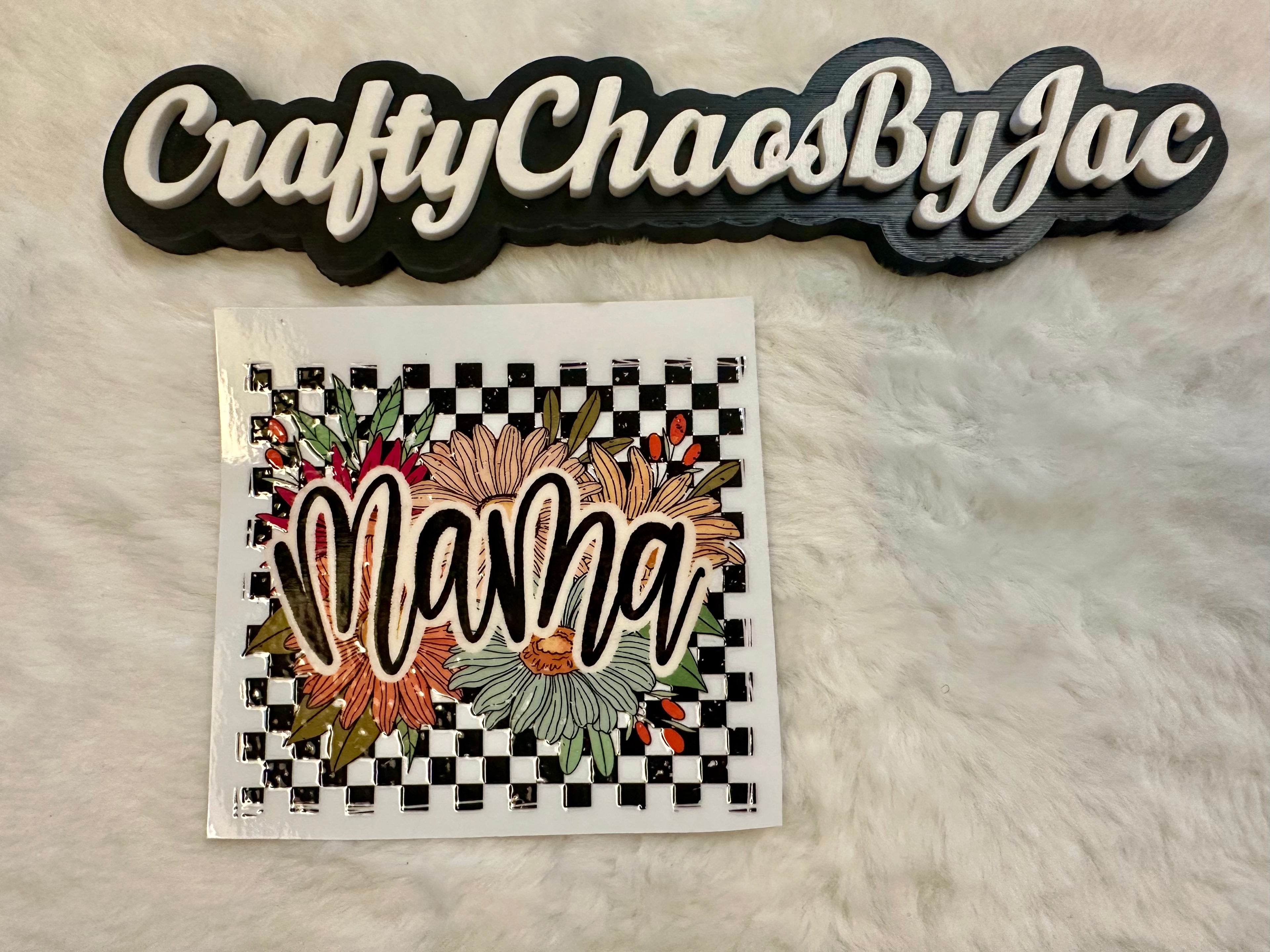 Mama Checkered with Orange, Yellow, and Blue Flowers