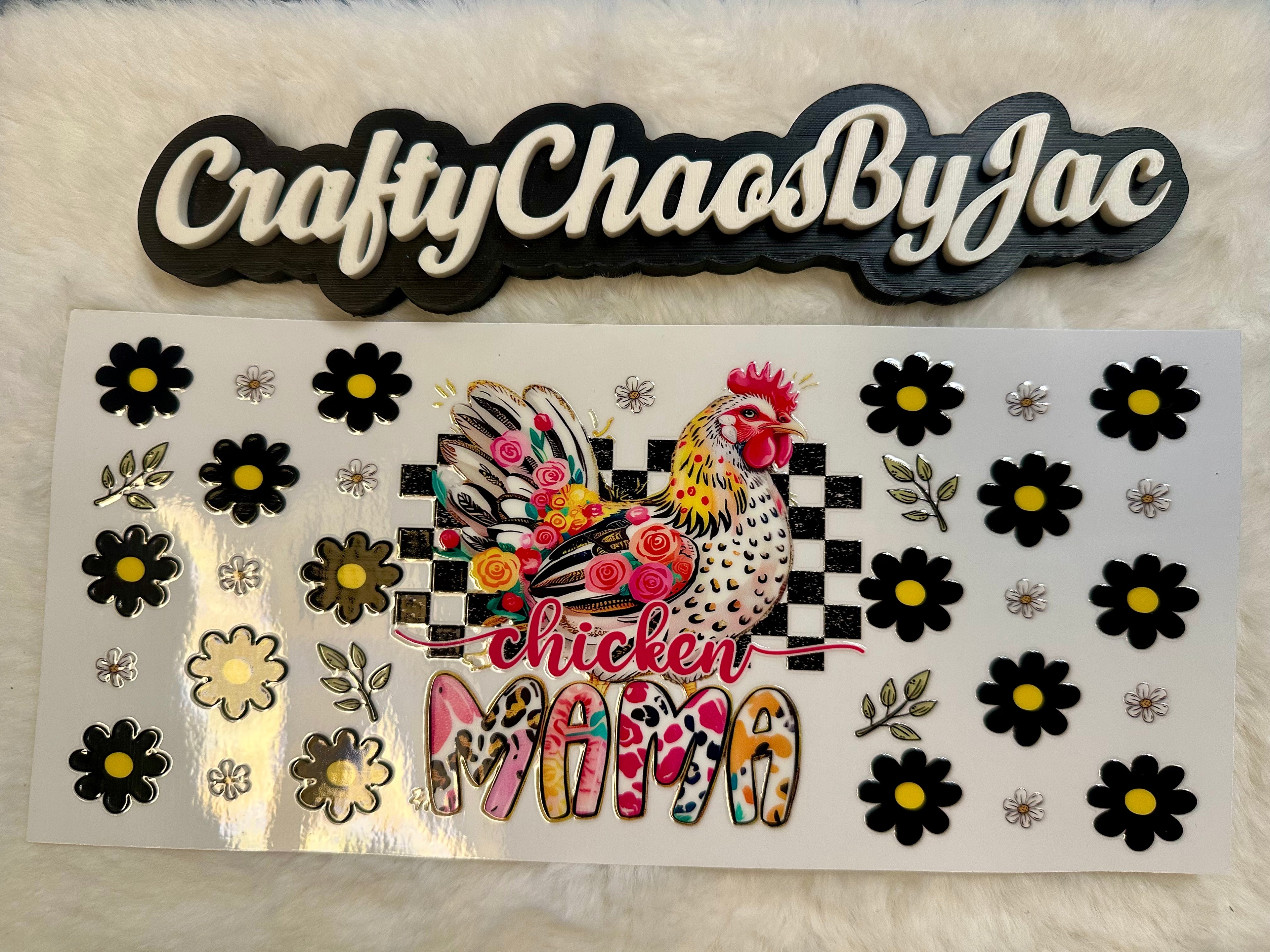 Chicken Mama with Black Flowers